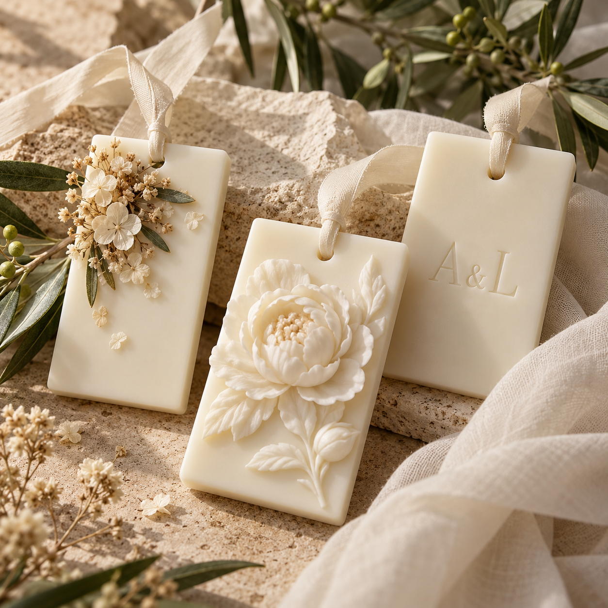 Concepts for botanical, floral relief and initialed wax tablets